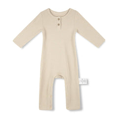 Waffle Long Sleeves Button Utility Romper - Gray Morn 0-3M