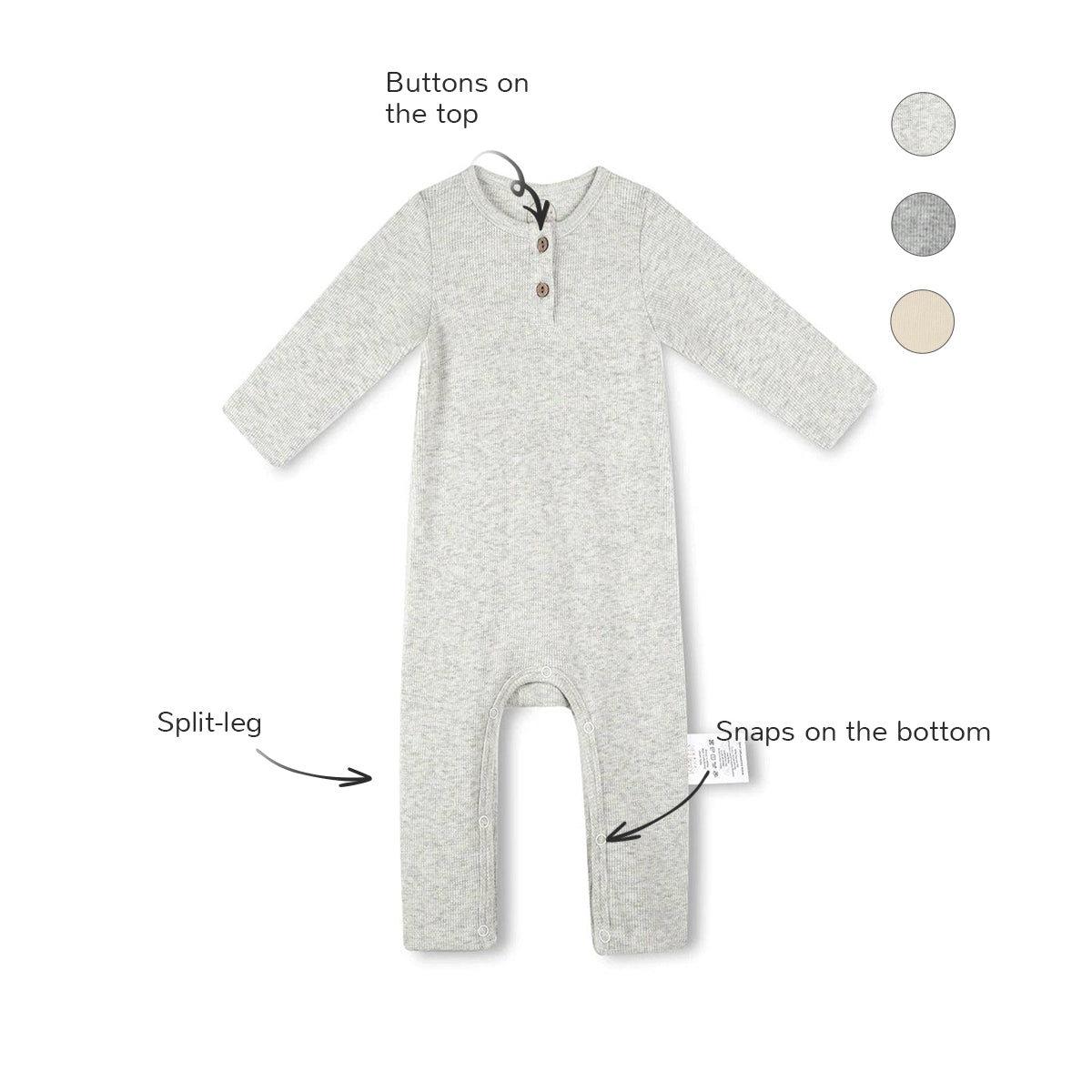 Long Sleeves Button Utility Romper - Light Gray
