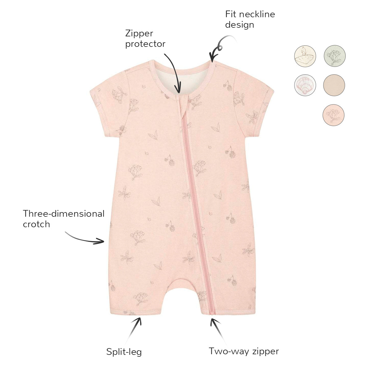 Organic Half Sleeves Zip Wrap Romper - Bacca Pink